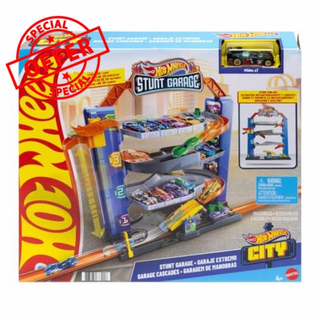 Hot Wheels City Stunt Garage Play Set Gift Idea for Ages 3 to 8 years elevator to upper levels Connects to other sets