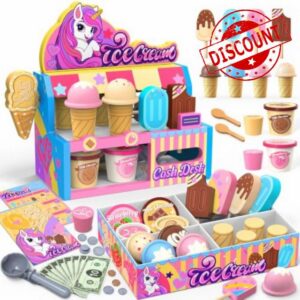 Unicorn Wooden Ice Cream Counter Toys for Girls Age 3 4 5 6 7 8 9 10 11 12