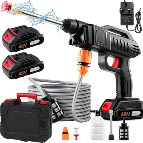 Portable Power Washer Kit with 2 Batteries Storage Box 5M Hose & Replaceable Nozzles Spray Bottle for Cars