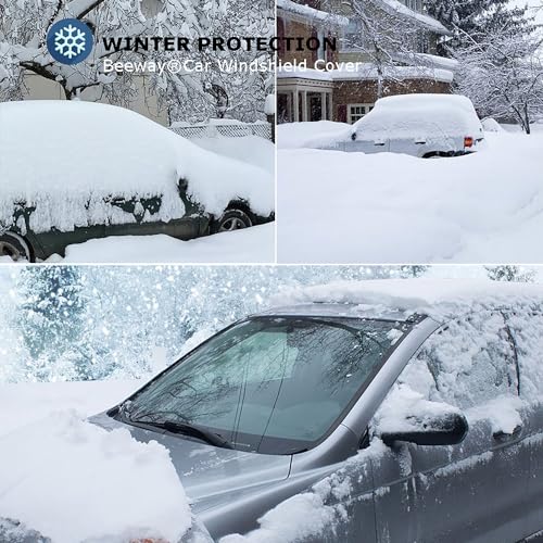 Heavy Duty Ultra Thick Protective Windscreen Cover - Snow Ice Frost Sun UV Dust Water Resistent - Pefect Fit for Cars SUVs All Years