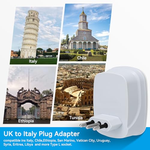 Converter Power Adapter for Italian Chile Ethiopia Libya Syria Tunisia Uruguay(Type L)