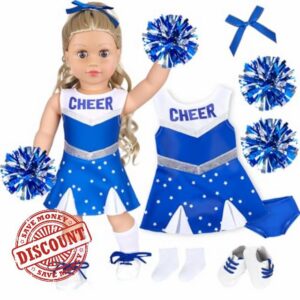 ZITA ELEMENT 18 inch Girl Doll Stylish Cheer Uniform Clothes Accessories | 7 Pcs Accessories Doll Clothing Cheer-Leading Balls Shoes Socks Hairbow for Competitions Performances and Training Scenarios