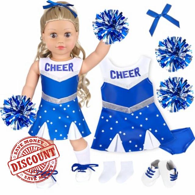 ZITA ELEMENT 18 inch Girl Doll Stylish Cheer Uniform Clothes Accessories | 7 Pcs Accessories Doll Clothing Cheer-Leading Balls Shoes Socks Hairbow for Competitions Performances and Training Scenarios