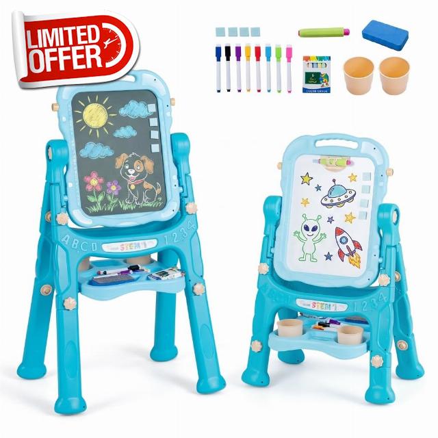 Maxmass 4 in 1 Kids Art Easel Children Double Side Easel (Green) | with Magnetic Chalkboard & White Drawing Board