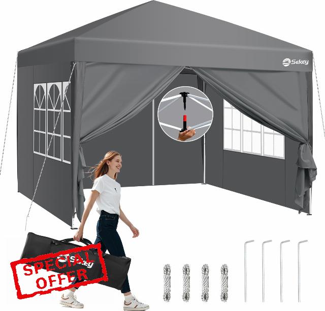 Sekey 3m x 3m One-Touch Pop Up Gazebo with Sides – Instant Setup