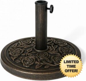 KARRMA 9kg Cast Iron Effect Parasol Base with Floral Pattern                                                          Heavy Duty Garden Patio Umbrella Stand - Adjustable Pole Holder with Tightening Knob | Outdoor Furniture Umbrella Base