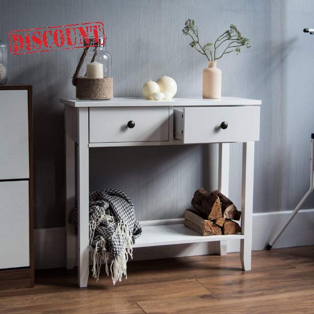 Vida Designs Windsor 2 Drawer Console Table | White | Living Room Furniture | 74H x 80W x 30D cm | with Undershelf | Large Capacity Storage