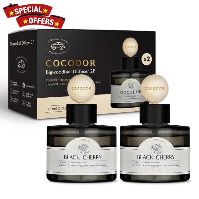 COCODOR Car Air Freshener Wood Ball Diffuser/Black Cherry / 4.4 oz / 2 Pack/Long Lasting Fragrance Oil
