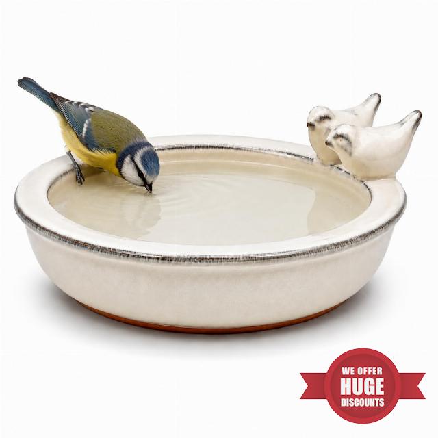 CKB LTD Ceramic Bird Bath for Garden Birds Wildlife Drinking Bowl