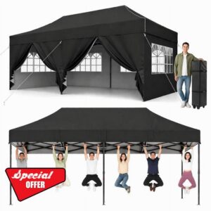 Pop Up Gazebo 3m x 6m Heavy Duty with Sides 6x3 Waterproof Party Tent Black                                                          3m x 6m pop up gazebo with sides