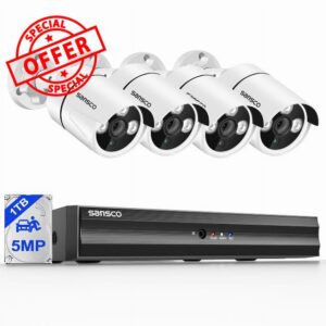 SANSCO 3K Wired 8CH Home CCTV Camera System Outdoor with 1TB Hard Drive | 4x 5MP Home Surveillance Security Camera