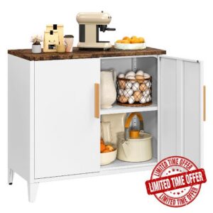 Sightlife Metal Storage Cabinet Metal Cabinets with 2 Doors Storage Cupboard with Adjustable Shelf White Coffee Bar Table Accent Cabinet for Home Office Entryway Patio 76X80X40cm