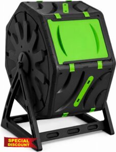 70L Garden Compost Bin - Rotating Tumbling Composter with Air Vents & Heavy Duty Frame - Compact Outdoor Barrel Odour-Control Scrap Recycler for Yard