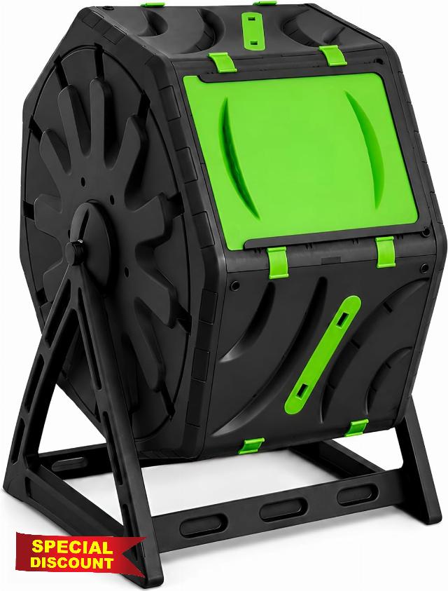 70L Garden Compost Bin - Rotating Tumbling Composter with Air Vents & Heavy Duty Frame - Compact Outdoor Barrel Odour-Control Scrap Recycler for Yard