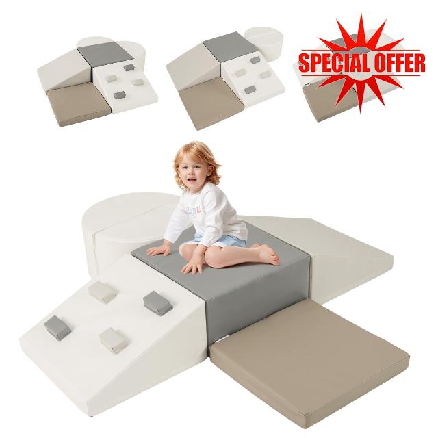 Maxmass Toddler Climb and Crawl Foam Play Set (Grey+White) | Kids Soft Play Equipment