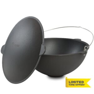 BBQ-Toro Cast Iron Kazan with Lid | 27 Litres | Traditional Cast Iron Pot | Kazan with Flattened Base | Grill Wok Preseasoned Pre-seasoned | Casserole Pot for Cooking