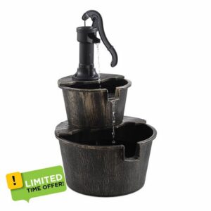 Solar 2-Tier Barrel Waterfall Fountain