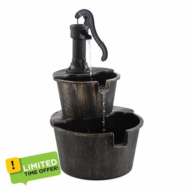 Solar 2-Tier Barrel Waterfall Fountain