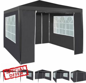 Outdoor Waterproof Party Tent Marquee with Coated Steel Frame and 4 Side Panels – Event Gazebo (Grey
