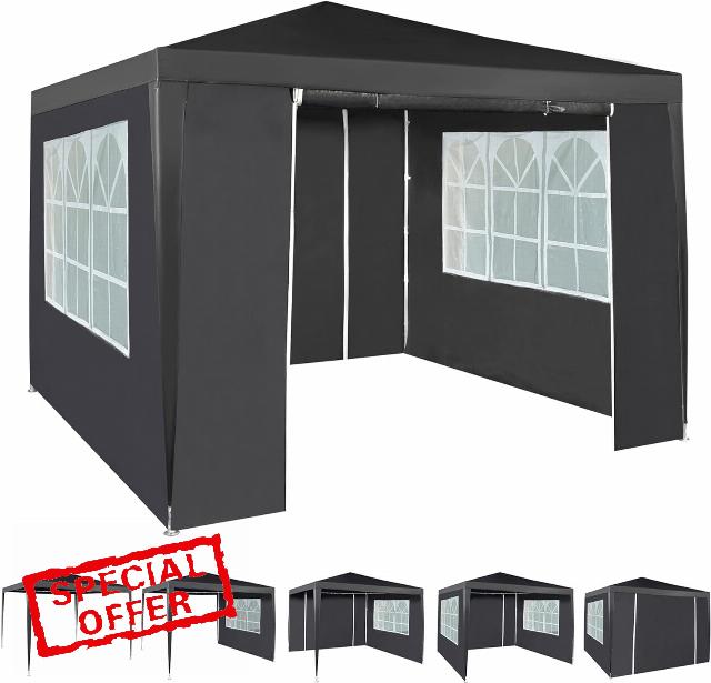 Outdoor Waterproof Party Tent Marquee with Coated Steel Frame and 4 Side Panels – Event Gazebo (Grey