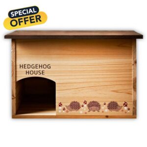 M&H Wooden Hedgehog House - Hibernation Shelter with Bark Roof Safe & Secure Predator Proof Outdoor Habitat Sanctuary Hibernation Hogitat Shelter for Sleeping - Feeding Station and Home