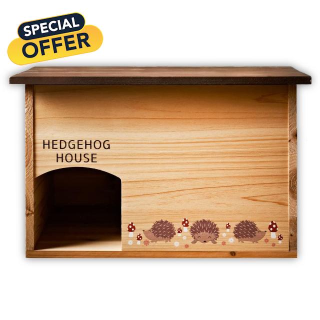M&H Wooden Hedgehog House - Hibernation Shelter with Bark Roof Safe & Secure Predator Proof Outdoor Habitat Sanctuary Hibernation Hogitat Shelter for Sleeping - Feeding Station and Home