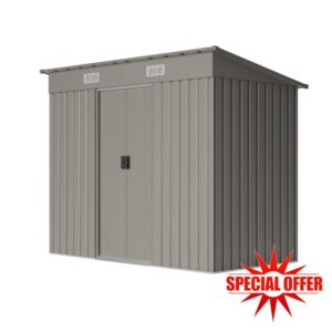 XEMQENER 8 x 4 FT Metal Garden Shed with Foundation Base