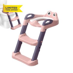 Child's Toilet Seat with Steps Over The Toilet Seat Handles Waterproof                                                          Step Potty Training Seat Non-Slip Steps Waterproof Handles Over The Toilet Stairs for Kids Boys Girls 1 To 8 Years