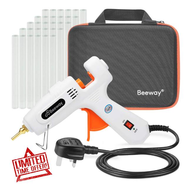 BEEWAY Hot Glue Gun 100W - inc. 30 Pack 11.2mm x 150mm Glue Sticks
