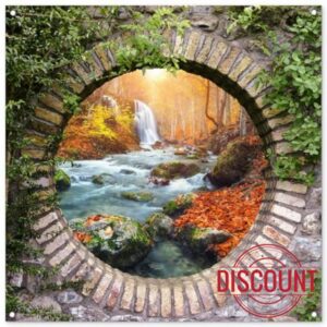 MuchoWow© Garden Decor Balcony Accessories Outdoor Decorations Posters Wall | 39"x39" / 100x100 cm - Art For Gardens Outside Poster Decoration Autumn - Waterfall - Nature - Vista