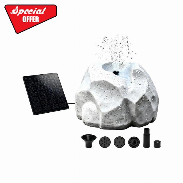 Solar Realistic Granite Rock Fountain for Bird Bath