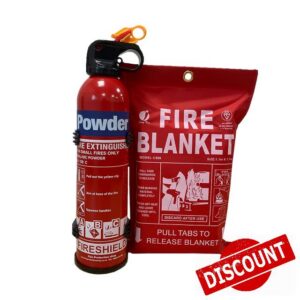 Home and Vehicle Fire Safety Pack | Small Aerosol 600g & 850g ABC Powder Fire Extinguisher with Fire Blanket - Multi Purpose Fire Extinguisher and Fire Blanket (600g)