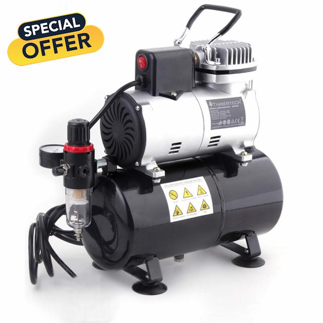 Timbertech Professional Piston Oil-Less Quiet Airbrush Compressor with Cooling Fan ABPST08 for Hobby