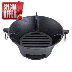 25.5cm Cast Iron Portable BBQ Camping Charcoal Stove(19.5cm)                                                          Even Heating Furnace For Korean Japanese Outdoor Grilling