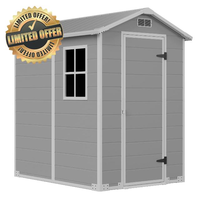 LARBANKE 4x6ft Plastic Shed with Floor& Easy Ramp