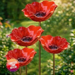 Handmade Metal Flower Garden Stake Bird Bath Bowl