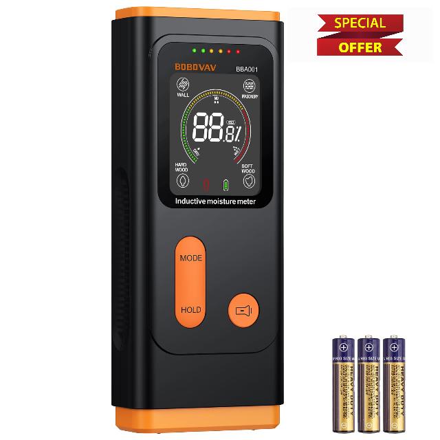 Pinless Moisture Meter with 4 Material Modes & 3- Color Alert