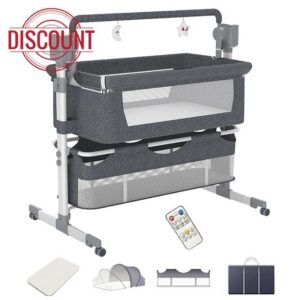 Next to me Crib Baby Bassinet Self Rocking White Music | Adjustable height