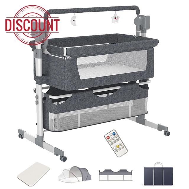 Next to me Crib Baby Bassinet Self Rocking White Music | Adjustable height