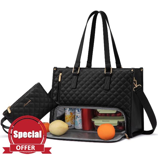 LOVEVOOK Laptop Work Bags for Women with Insulated Lunch Compartment                                                          15.6 Inch PU Leather Teacher Tote Bag