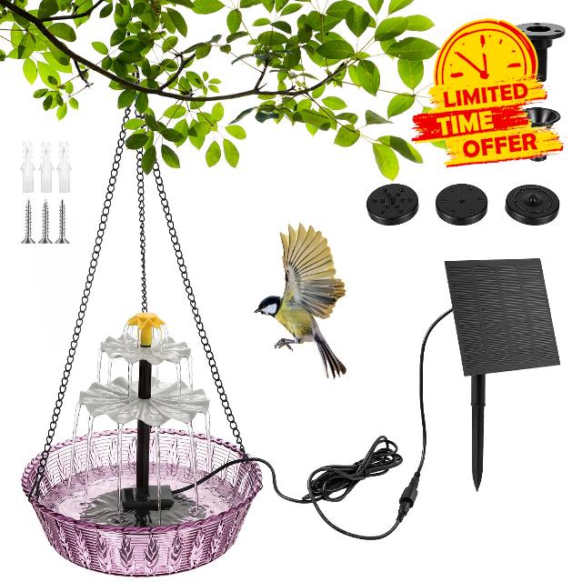 3-Tier Solar Hanging Bird Bath Fountain