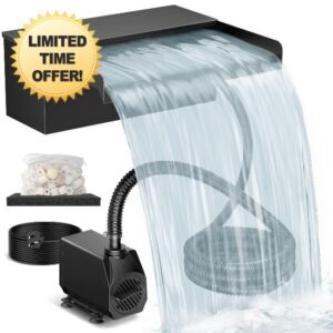 Biling Pond Waterfall Kit 8" with 2500Lph 2-Stage Filtration For Water Pond                                                          Energy-Save 40W Adjustable Flow Pump