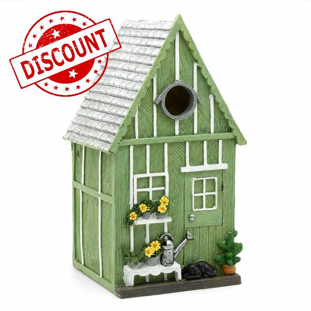 CKB LTD Wooden Bird Nesting Box House Hanging Green Garden Shed                                                          Weatherproof Outdoor Nest Home for Blue Tits and Other Small Birds