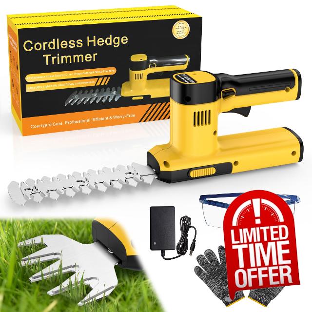 2-in-1 Grass Shear & Hedge Trimmer - 12V Rechargeable | 2000mAh Lithium-Ion Battery