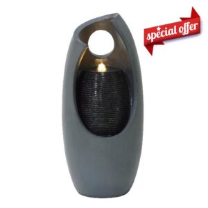 Cascading Outdoor Water Feature Electric Garden Fountain Cement Grey 1 Warm White LED Light IP44 Plug-In Pump 7m Cable Statue Straight Waterfall Home Patio Decor Radiant Falls FREE Cleaning Brush