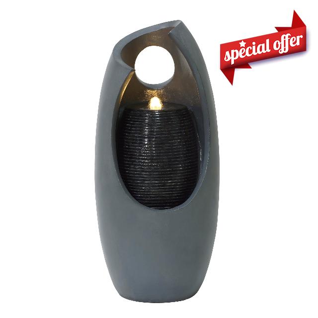 Cascading Outdoor Water Feature Electric Garden Fountain Cement Grey 1 Warm White LED Light IP44 Plug-In Pump 7m Cable Statue Straight Waterfall Home Patio Decor Radiant Falls FREE Cleaning Brush