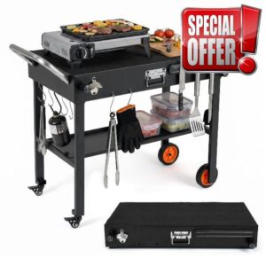 TANGZON Folding Grill Cart with Heat-Resistant Mat (104 x 52 x 81cm) | 82 x 46 cm Prep Table