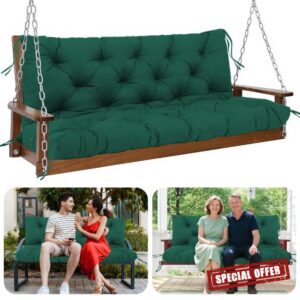 Garden Bench Cushion 12cm Thick Swing Seat Cushions 120cm Waterproof Garden Swing Cushions 2-3 Seater with Back and Tie for Outdoor Garden Patio Furniture (Dark green)