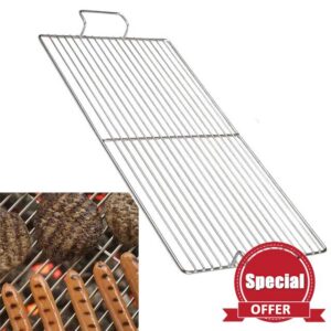 304 Stainless Steel BBQ Grate with Handle - Heavy-Duty Rectangular Grill Net 80cm x 20cm Thickened Design for Outdoor Charcoal & Gas Grilling& Rust-Resista