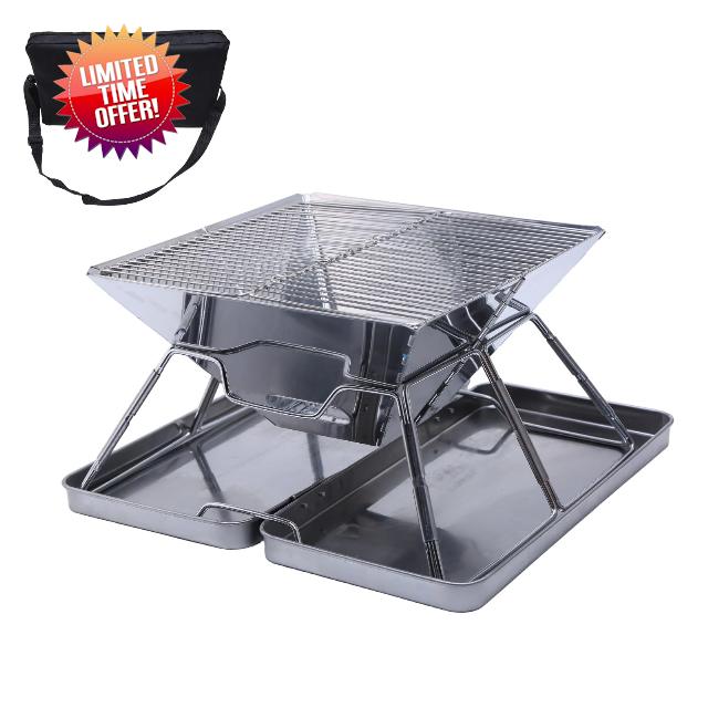 Foldable Camping Fire Pit&Portable BBQ Grill